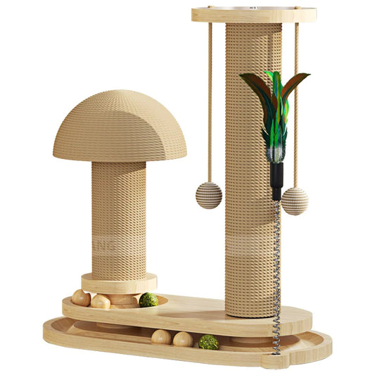 Solid Wood Cat Scratching Post & Toy Set - Mundo de Mascotas